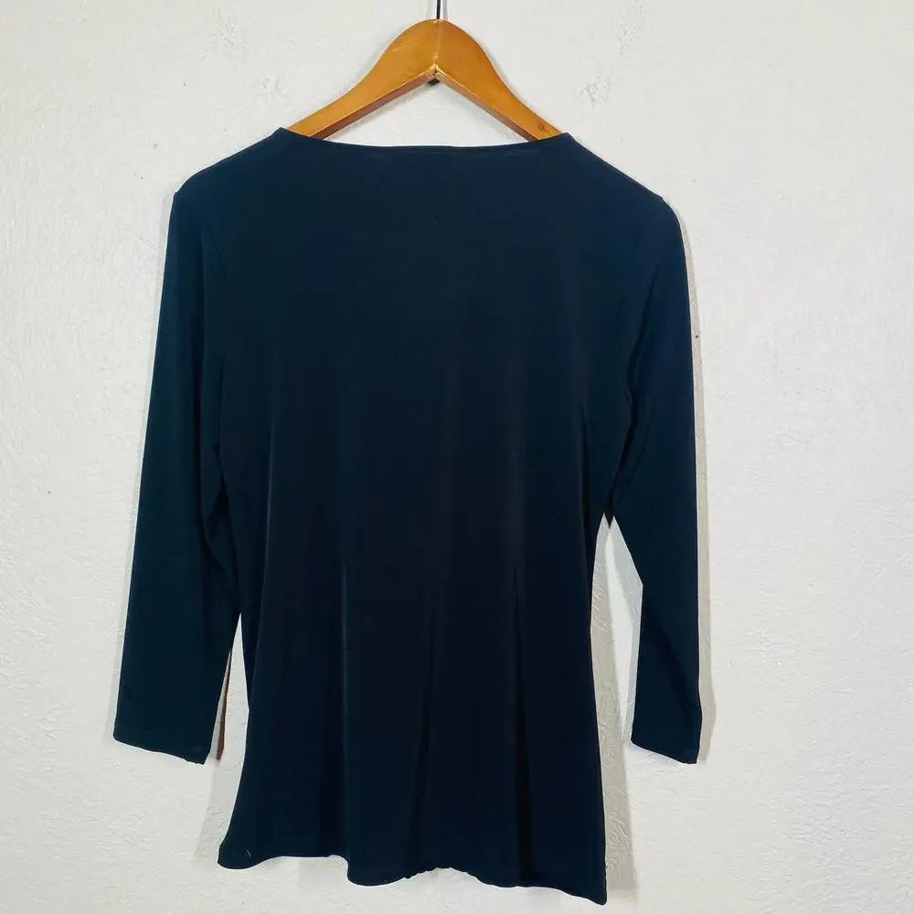 NEW! Calvin Klein Tunic Draped Top Faux Wrap Blouse Black Career Casual - S